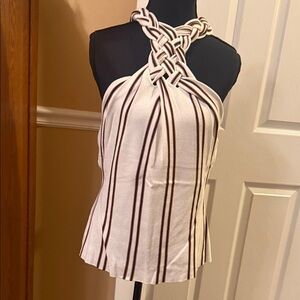 White House Black Market Braided Neck Striped Blouse